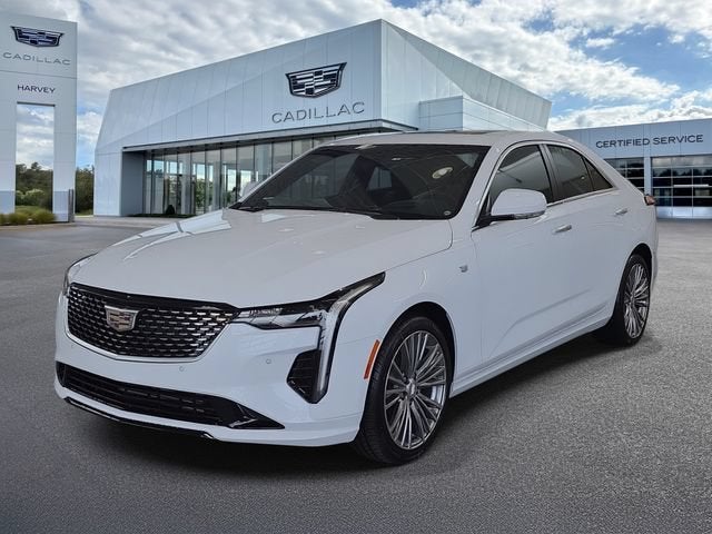 2026 Cadillac CT4 Premium Luxury in Vibrant White Tricoat — front three-quarter view