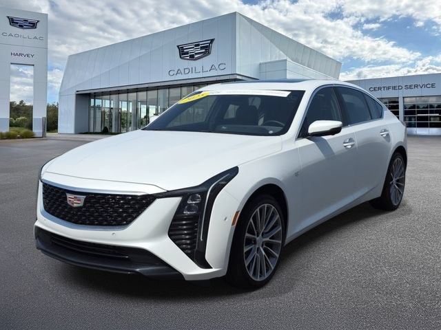 2025 Cadillac CT5 Premium Luxury in Crystal White Tricoat — front three-quarter view