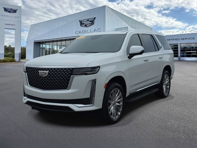 2021 Cadillac Escalade Premium Luxury in Crystal White Tricoat — front three-quarter view