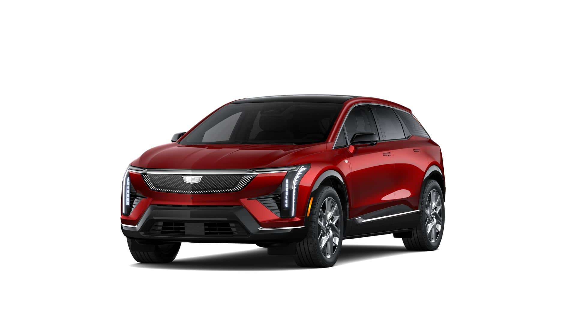 2027 Cadillac OPTIQ Luxury in Radiant Red Tintcoat — front three-quarter view