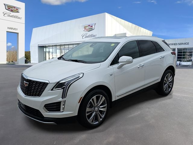 2025 Cadillac XT5 Premium Luxury in Crystal White Tricoat — front three-quarter view